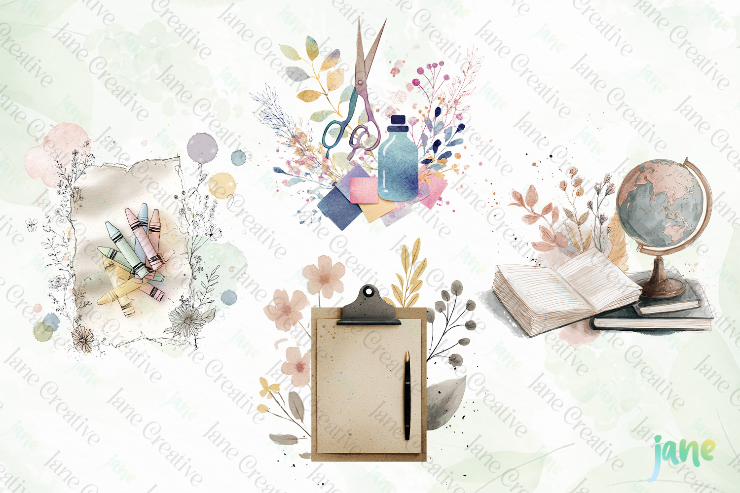 Watercolor School Elements Clipart product image 1