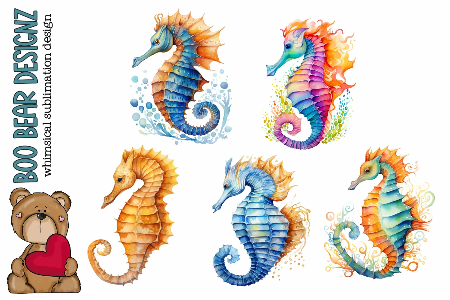 Watercolor Sea Horse Clipart product image 1