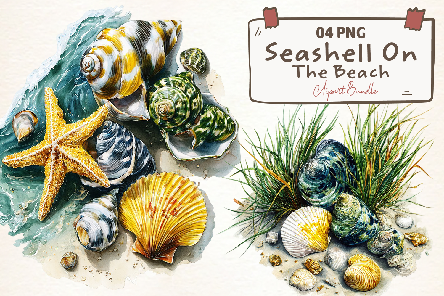 Watercolor Seashell On The Beach Clipart product image 1