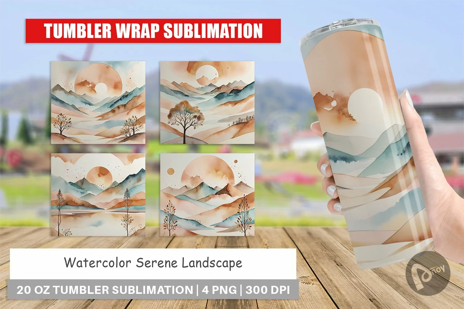 Tumbler Wrap Watercolor Landscape product image 1