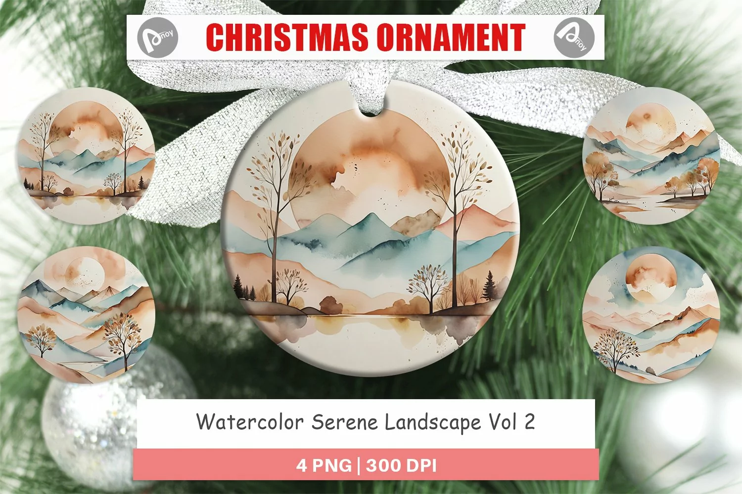 Christmas Ornaments Watercolor Landscape product image 1