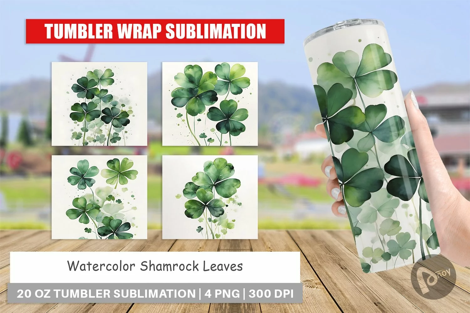 Tumbler Wrap Watercolor Shamrock Leaves product image 1