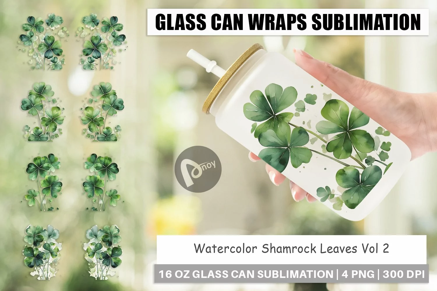 Glass Can Wraps Watercolor Shamrock Leaves product image 1
