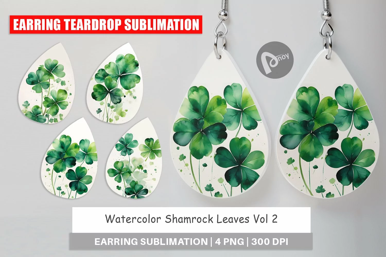 Earring Teardrop Watercolor Shamrock Leaves product image 1