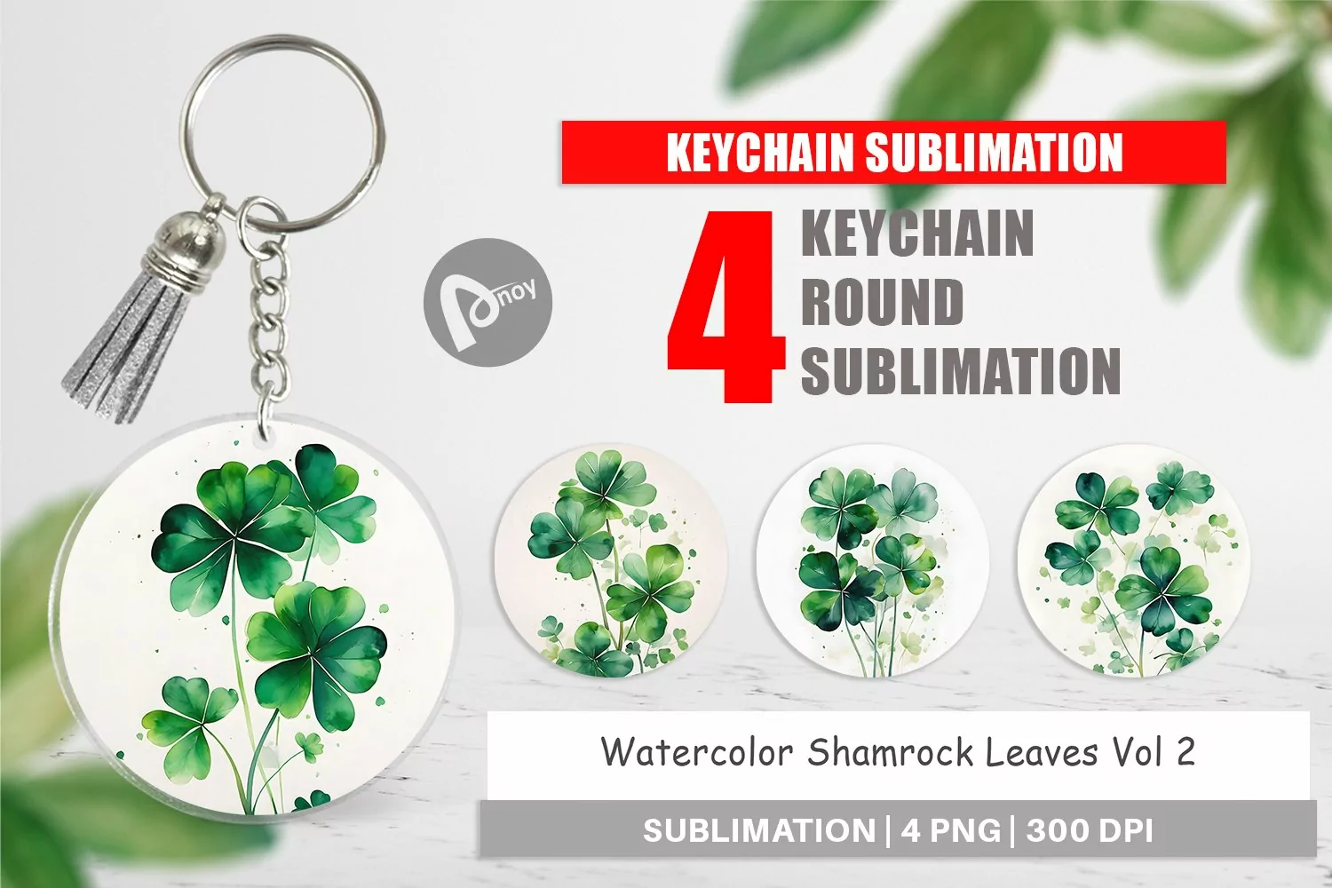 Keychain Watercolor Shamrock Leaves product image 1