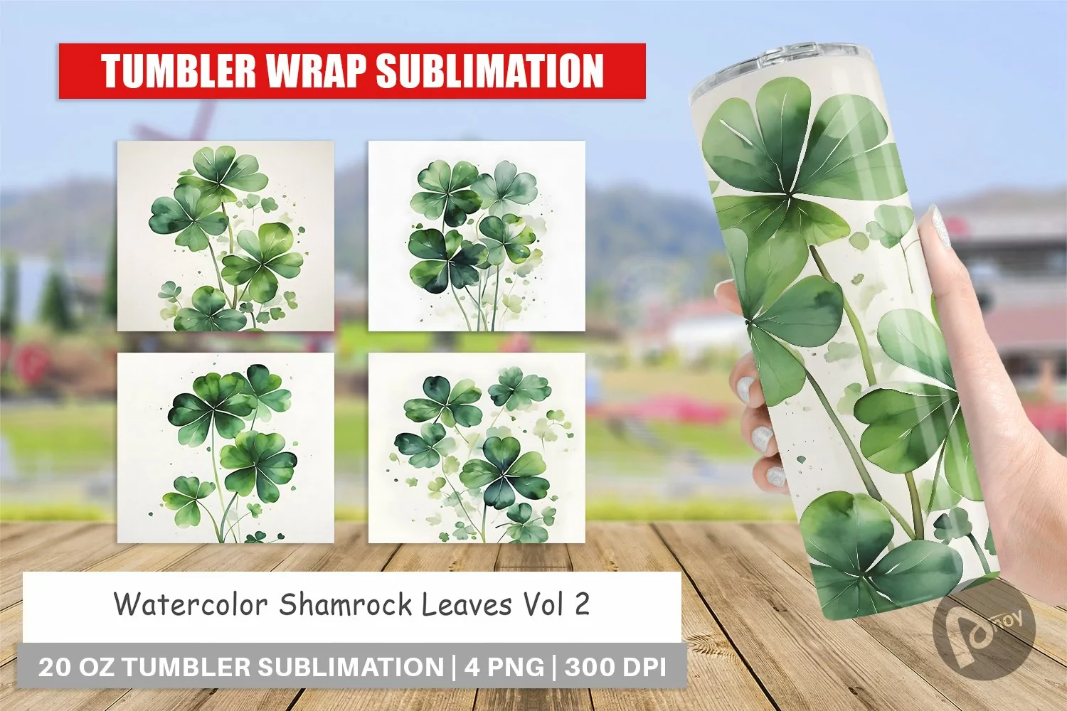 Tumbler Wrap Watercolor Shamrock Leaves product image 1
