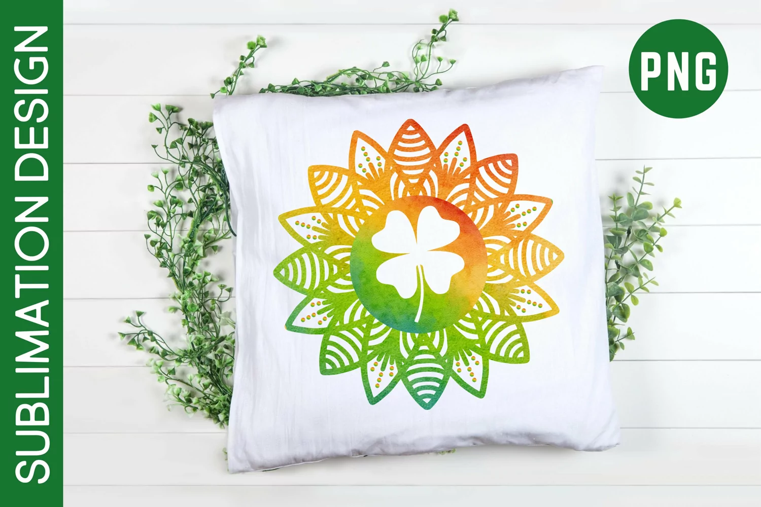 Watercolor St Patrick's Day Shamrock Mandala Sublimation product image 1
