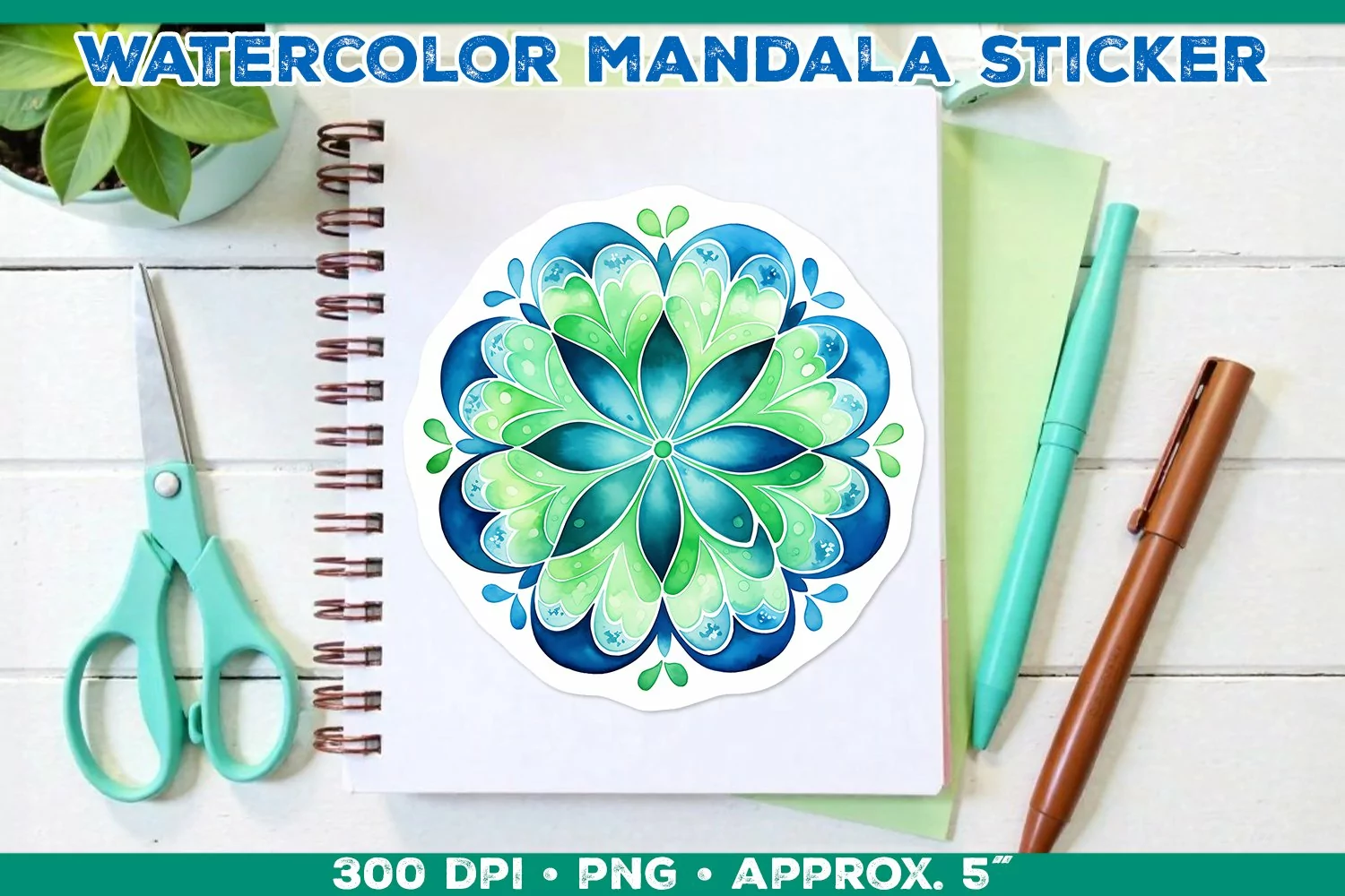 Watercolor Shamrock Mandala Sticker in Blue and Green product image 1