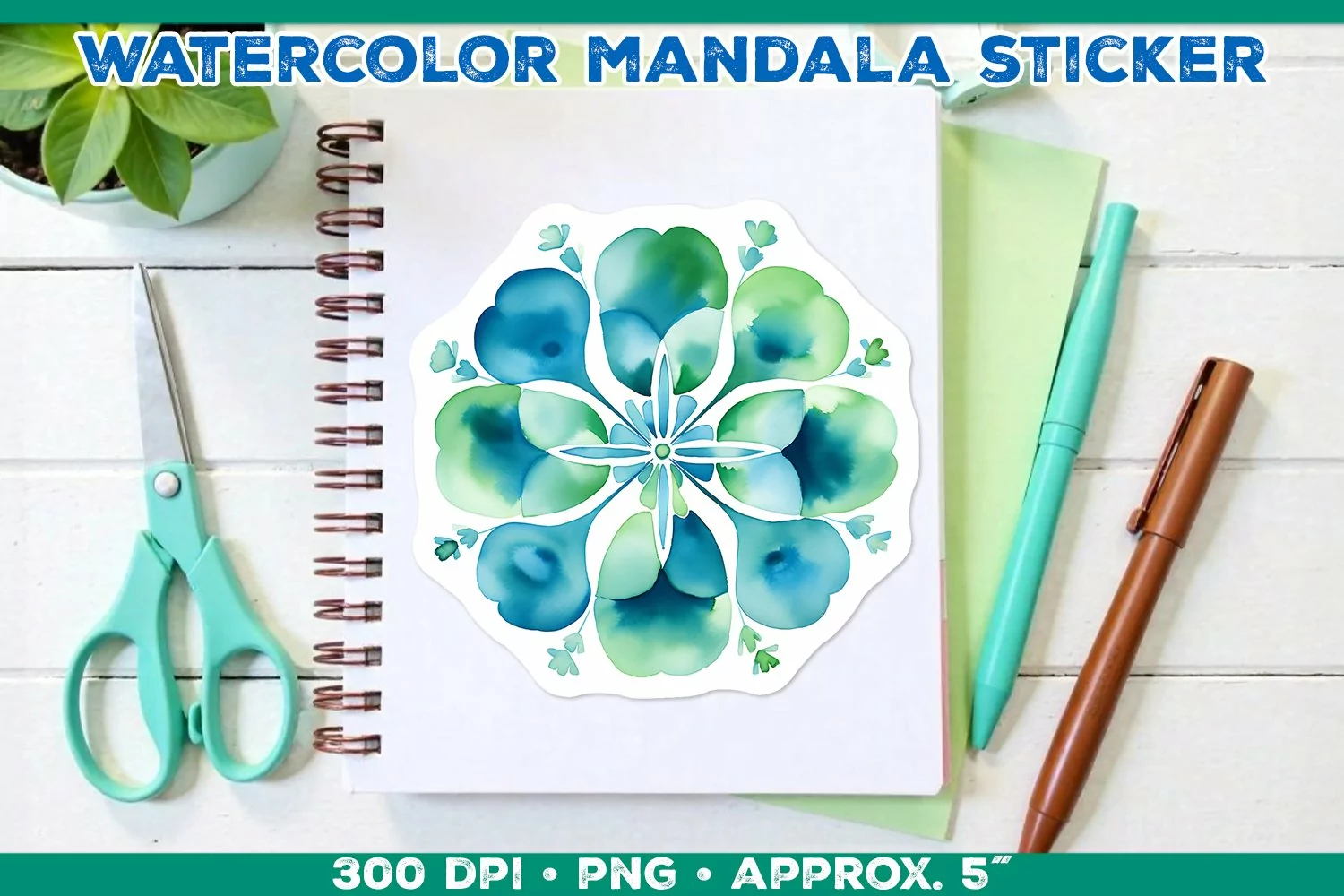 Watercolor Shamrock Mandala Sticker in Blue and Green product image 1