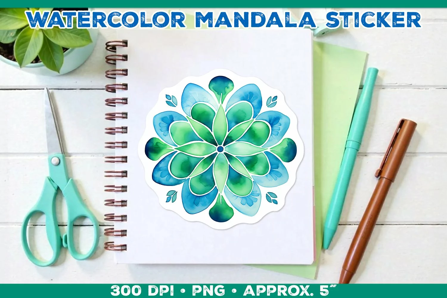 Watercolor Shamrock Mandala Sticker in Blue and Green product image 1