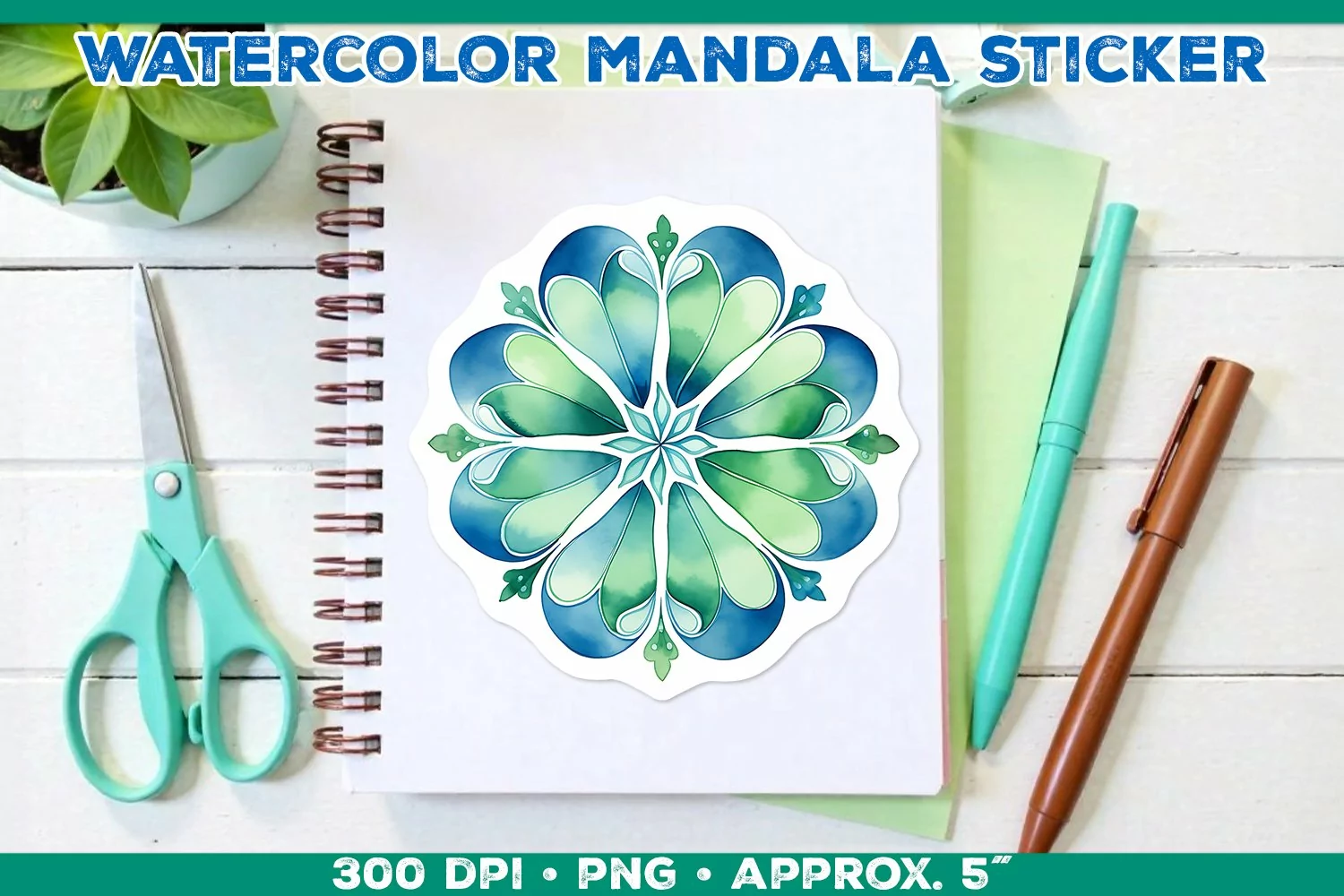 Watercolor Shamrock Mandala Sticker in Blue and Green product image 1