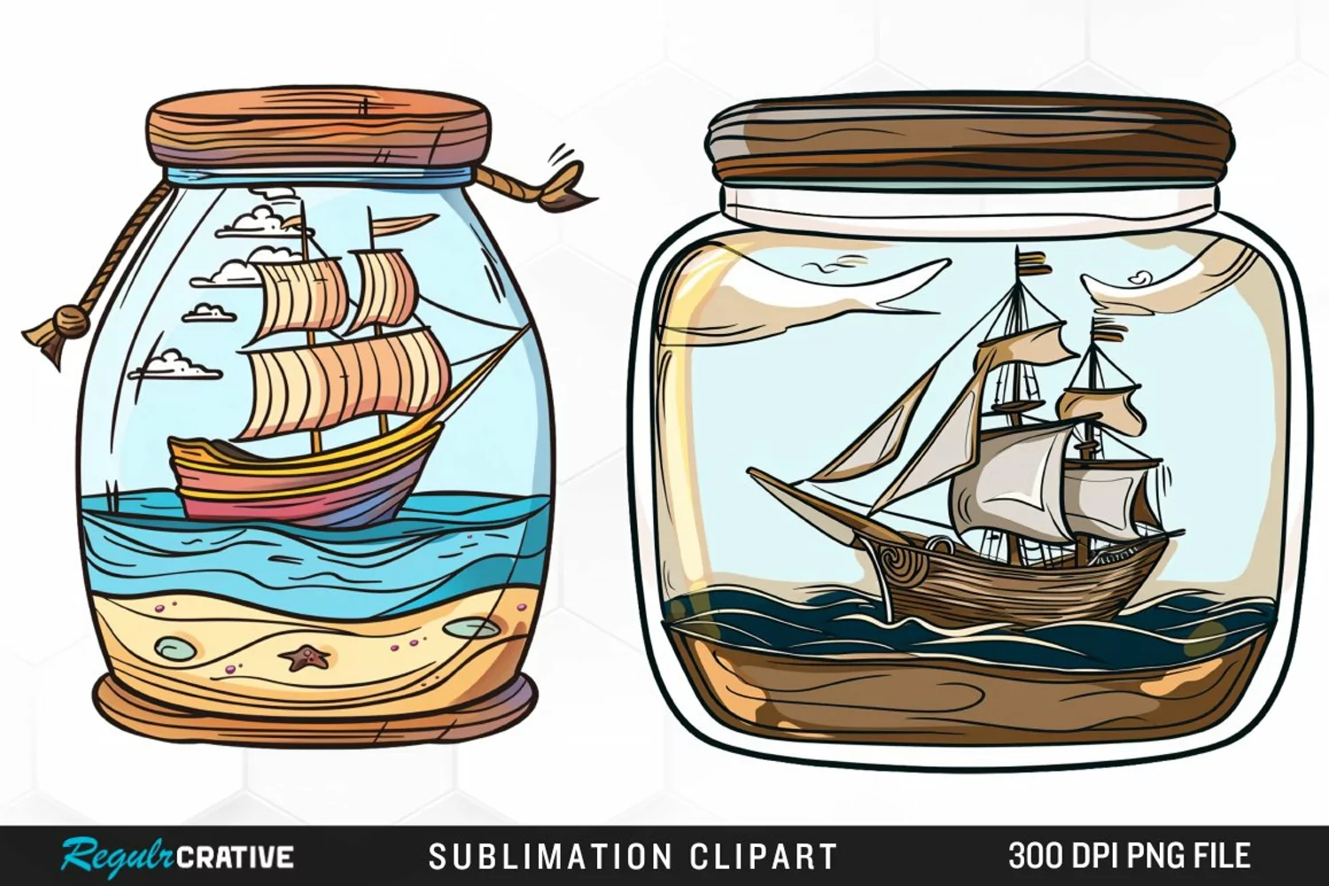 Watercolor Ship At The Sea In A Jar Clipart product image 1