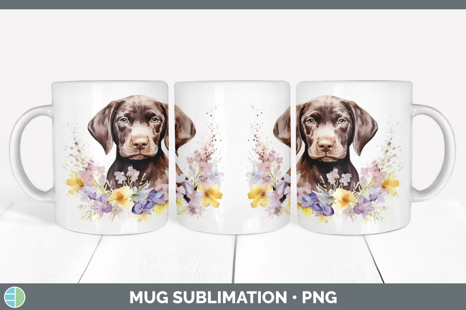 GorgeousWild Flowers Shorthaired Pointers Mug Wrap design.