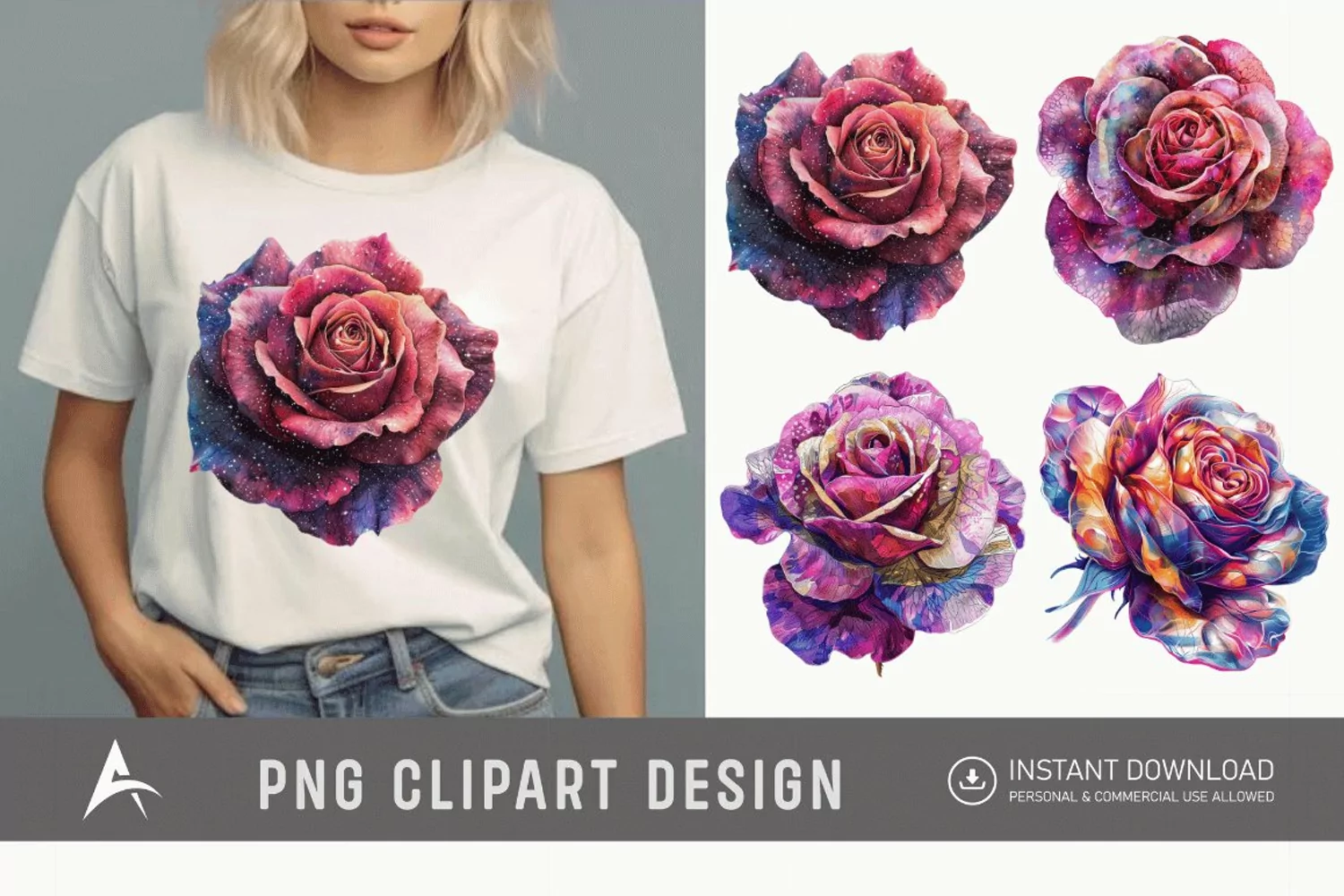 Watercolor Singe Cosmic Rose Flower Clipart product image 1