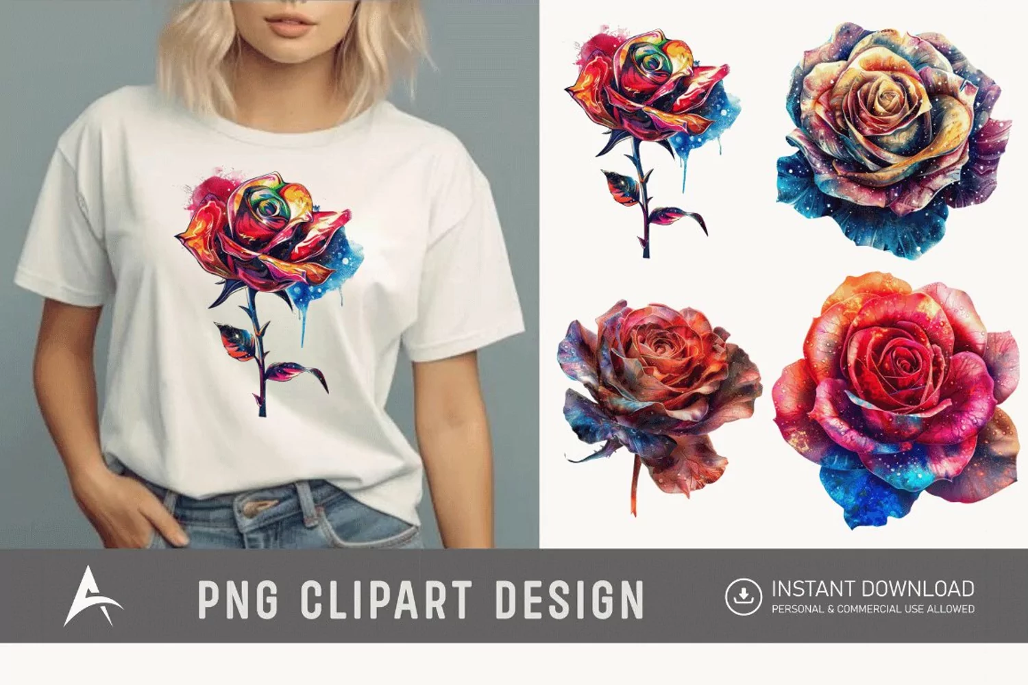 Watercolor Singe Cosmic Rose Flower Clipart product image 1