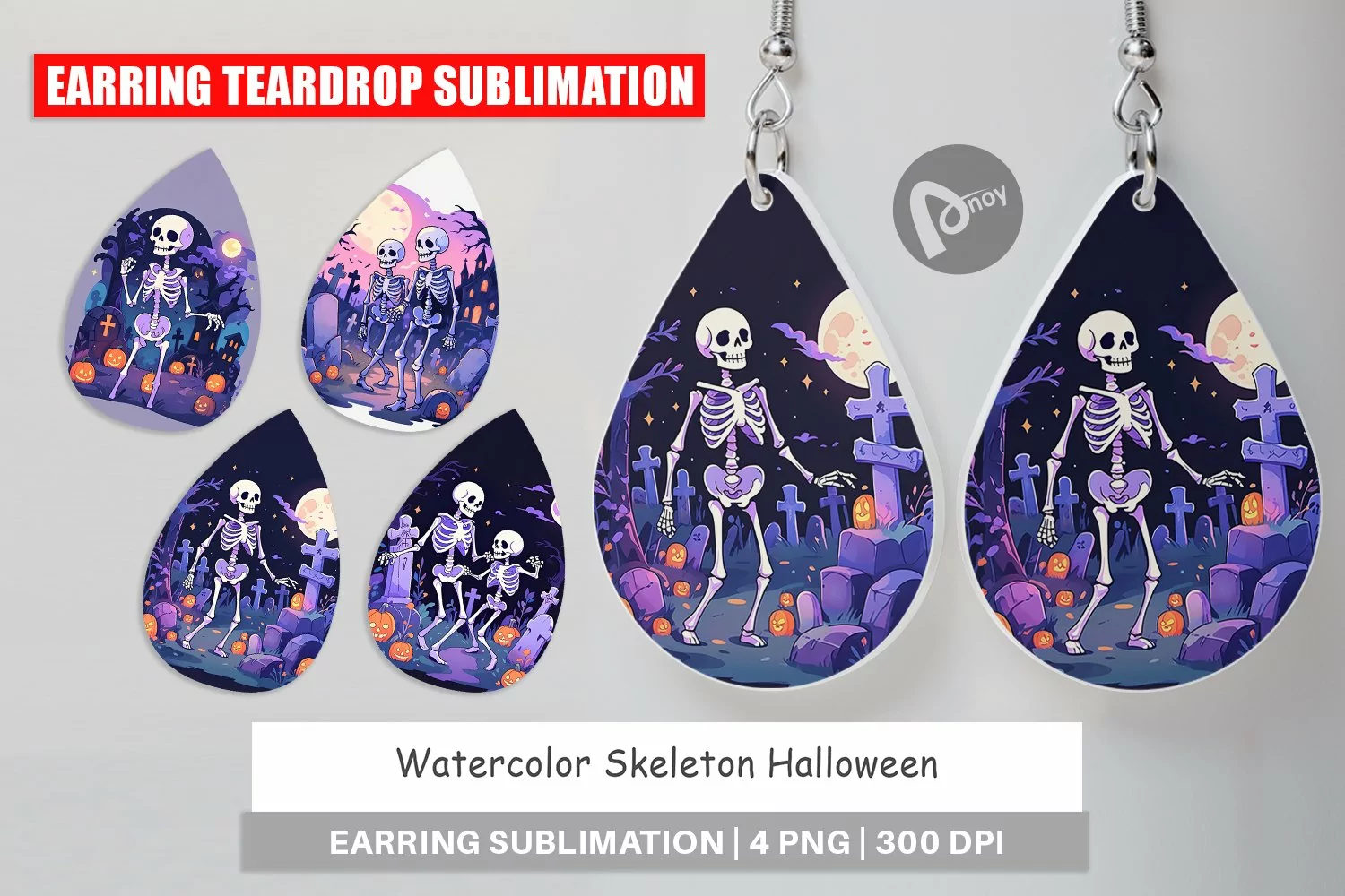 Earring Teardrop Watercolor Skeleton product image 1