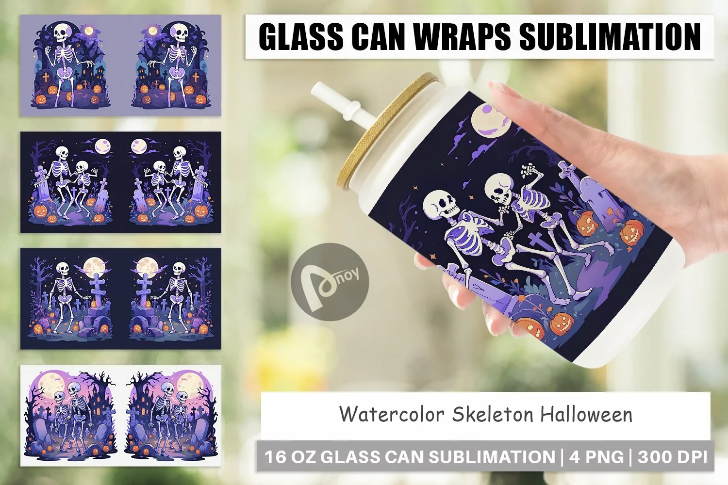 Glass Can Wraps Watercolor Skeleton product image 1