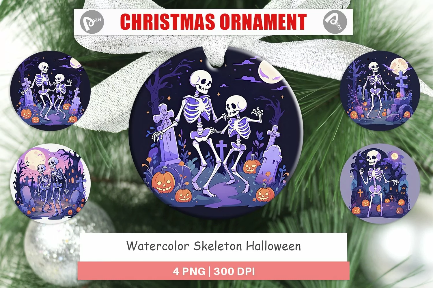 Christmas Ornaments Watercolor Skeleton product image 1