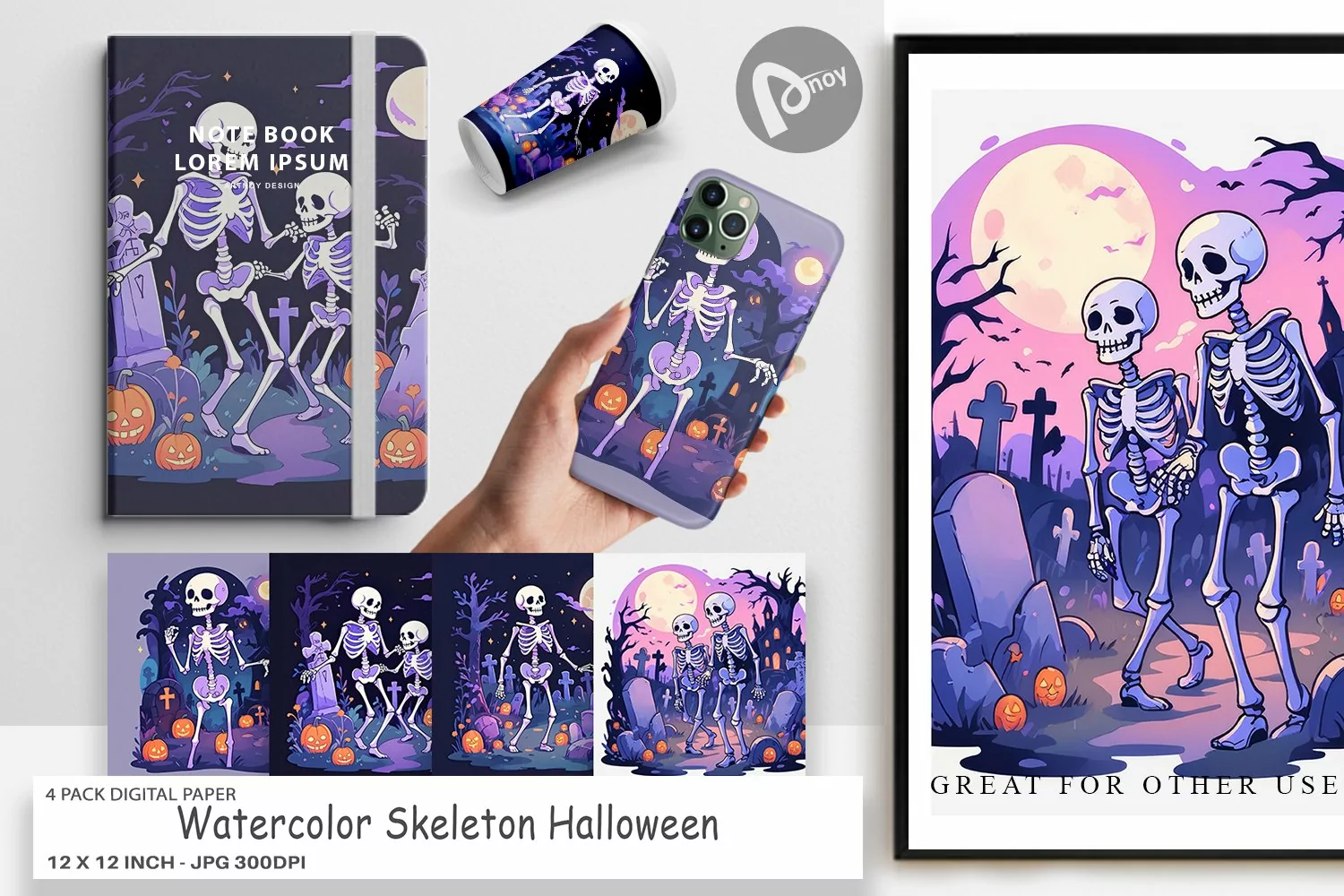 Digital Paper Watercolor Skeleton product image 1