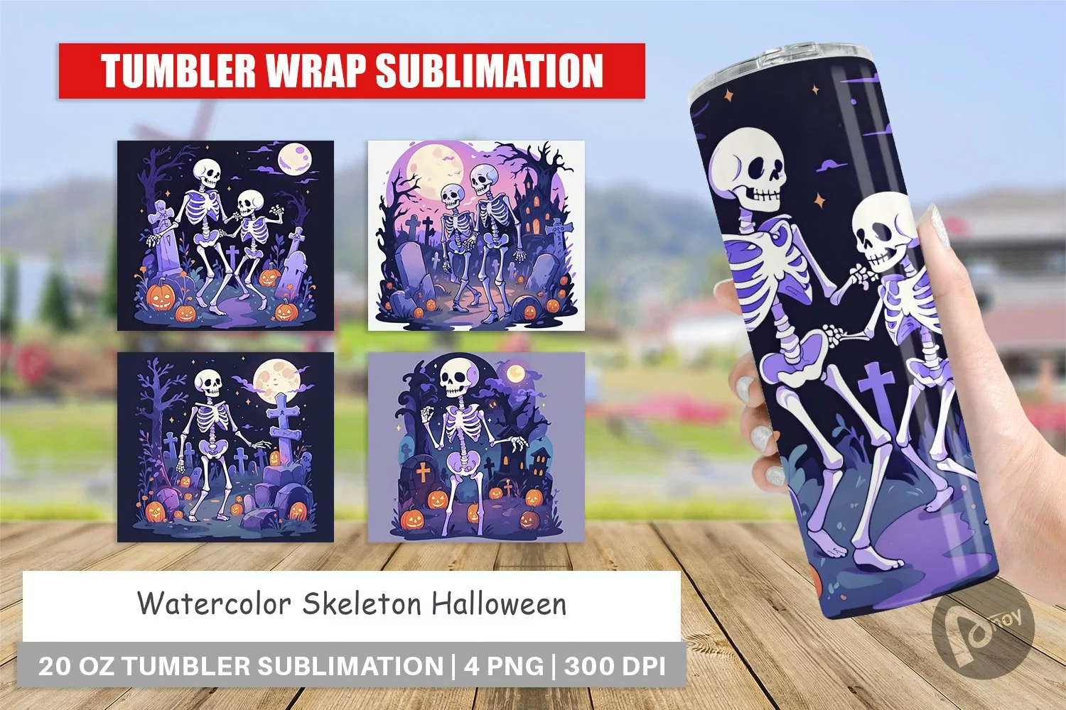 Tumbler Wrap Watercolor Skeleton product image 1
