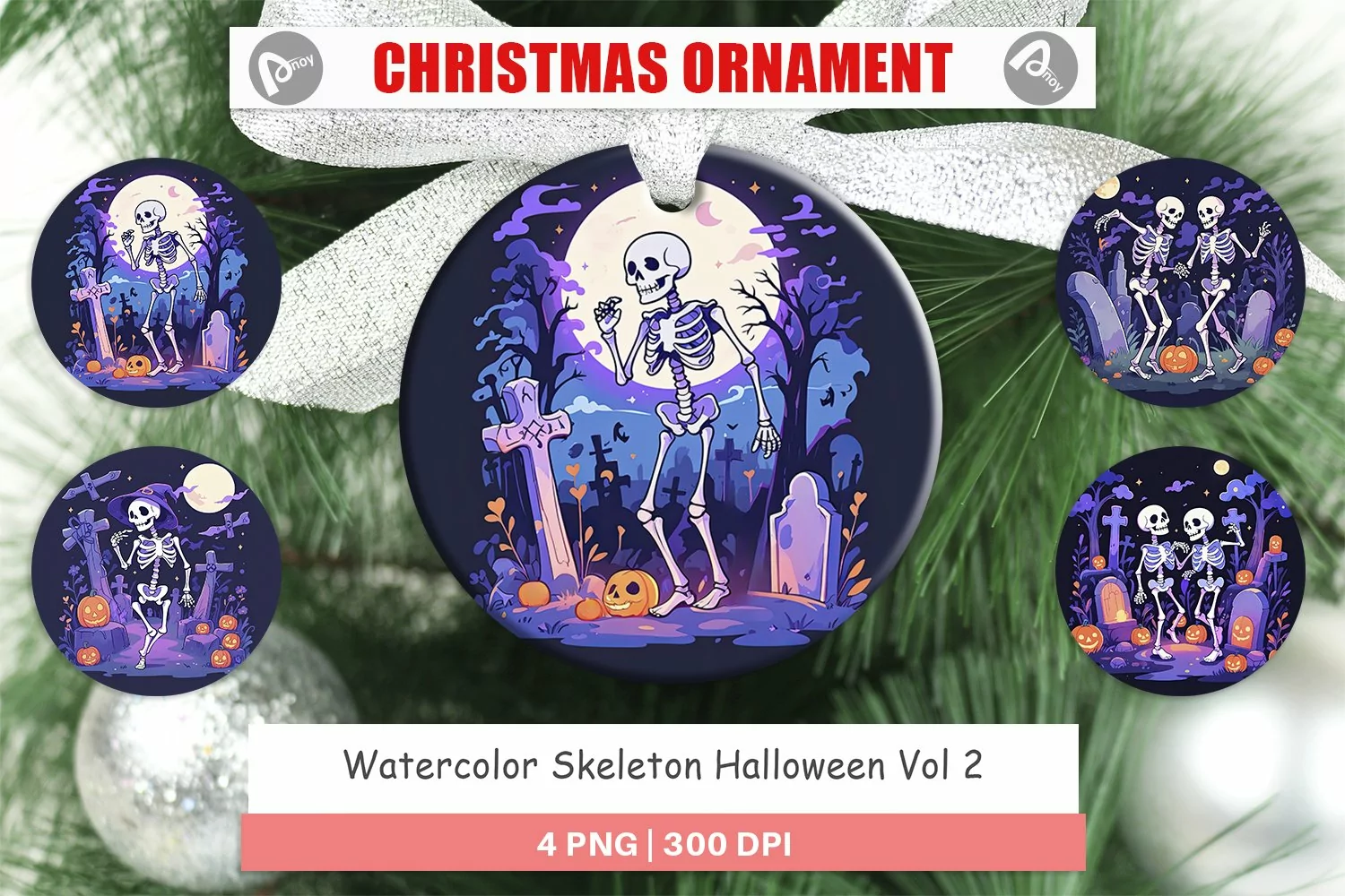 Christmas Ornaments Watercolor Skeleton product image 1