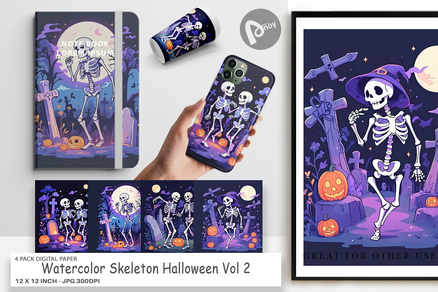 Digital Paper Watercolor Skeleton product image 1