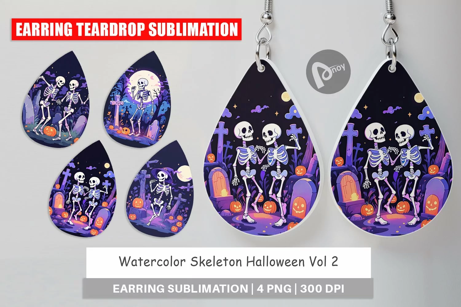 Earring Teardrop Watercolor Skeleton product image 1