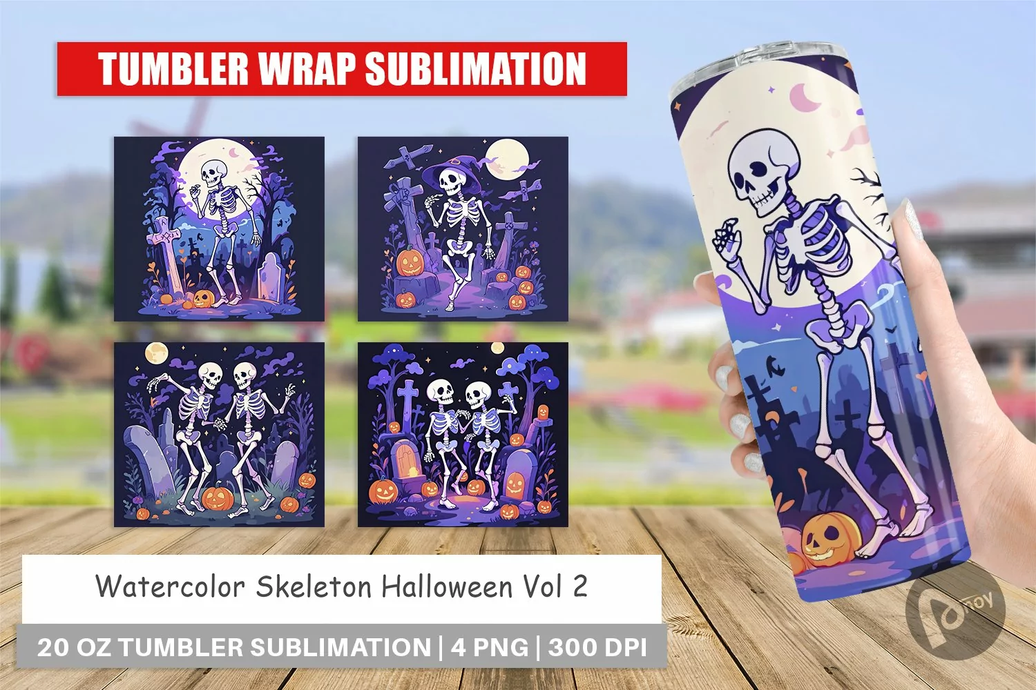 Tumbler Wrap Watercolor Skeleton product image 1
