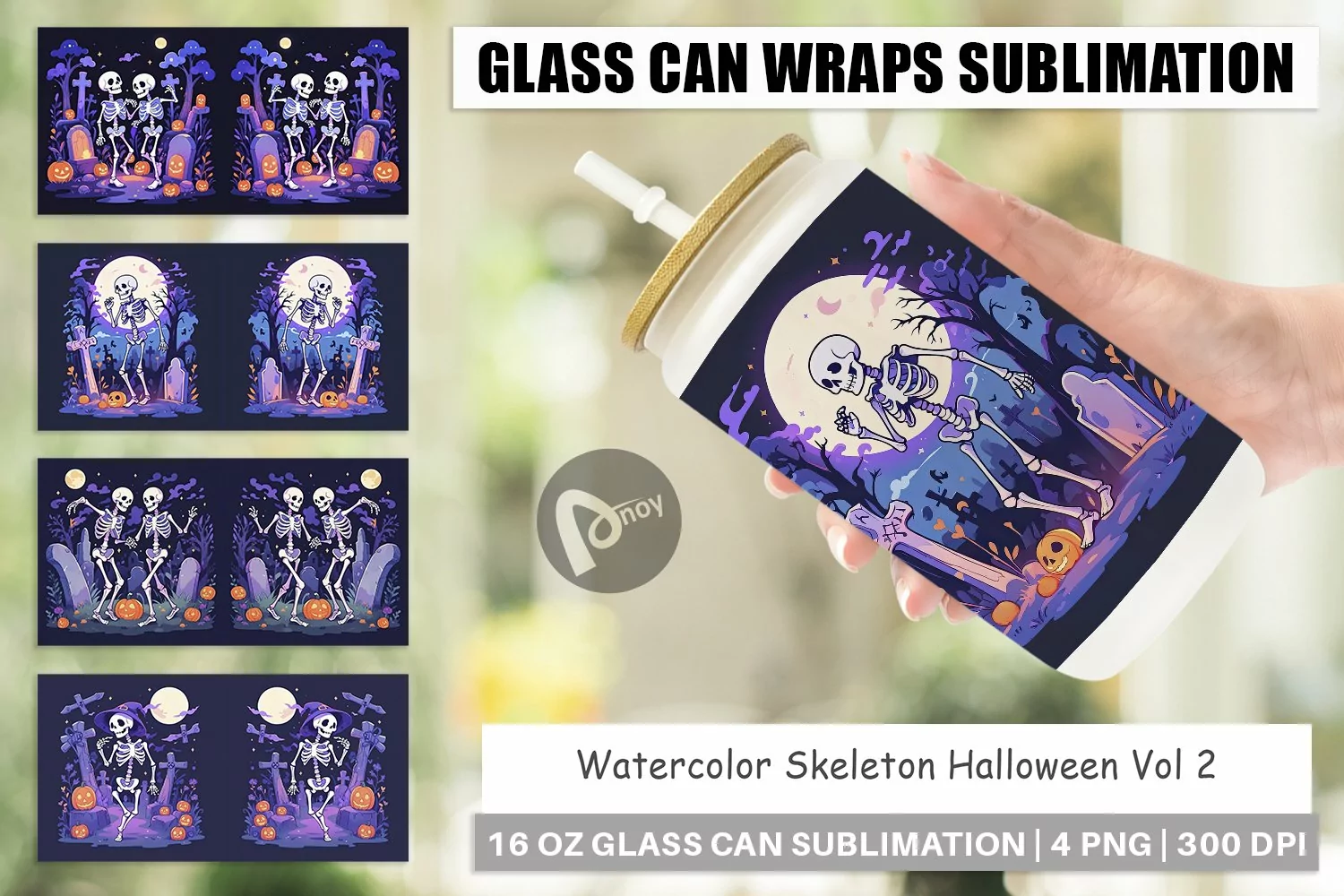 Glass Can Wraps Watercolor Skeleton product image 1