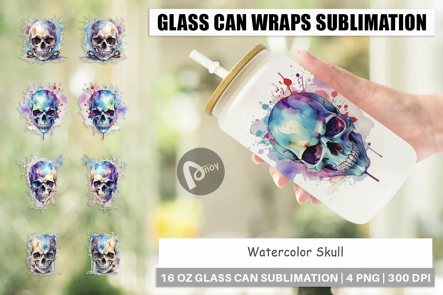 Glass Can Wraps Watercolor Skull product image 1