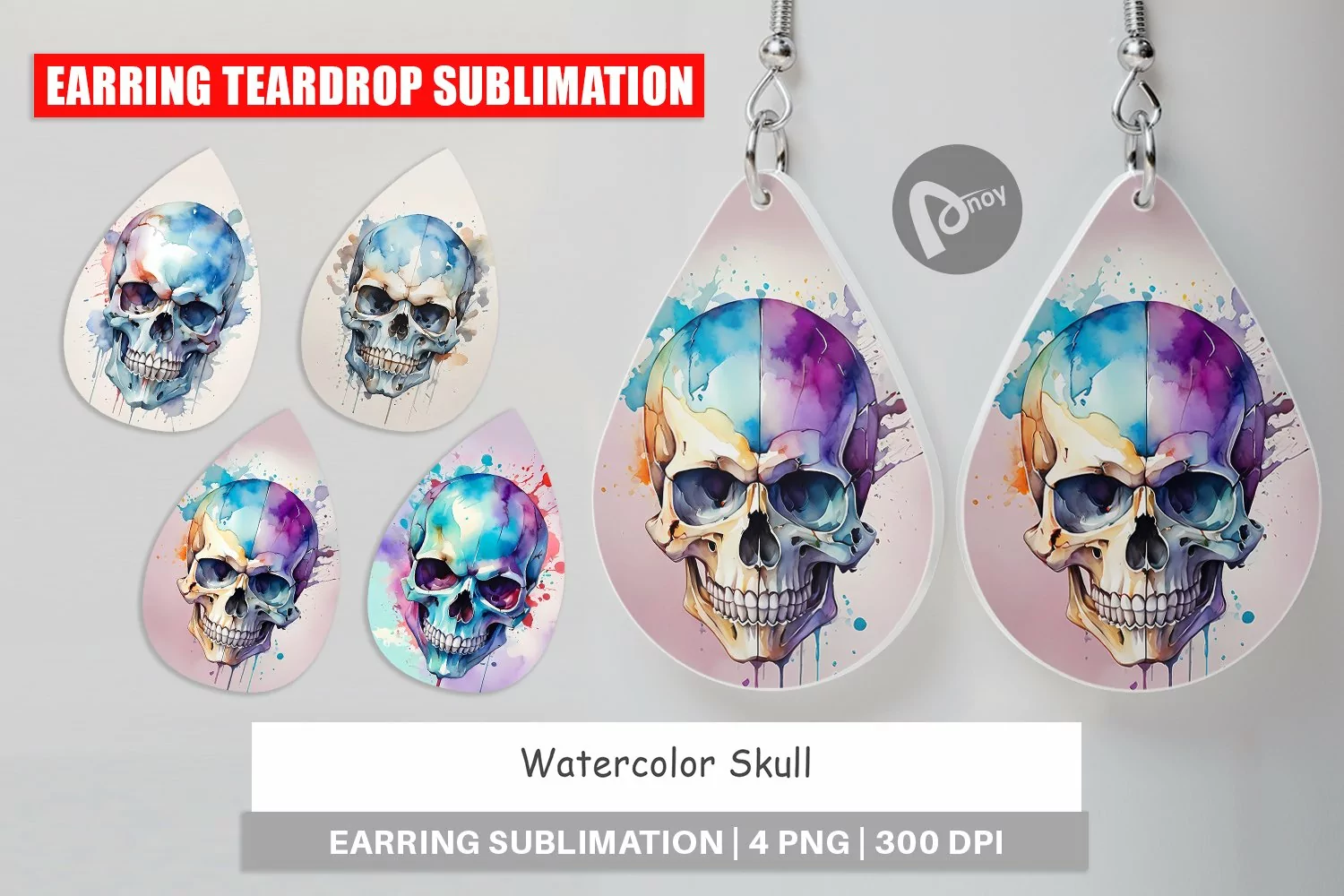 Earring Teardrop Watercolor Skull product image 1