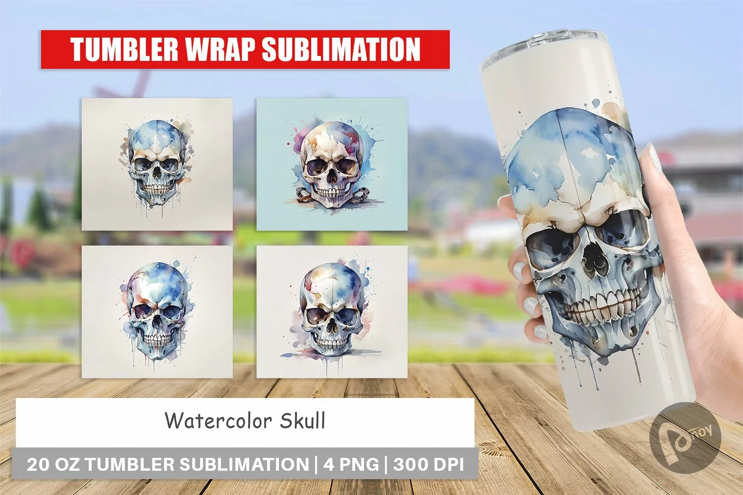 Tumbler Sublimation Wrap Watercolor Skull product image 1