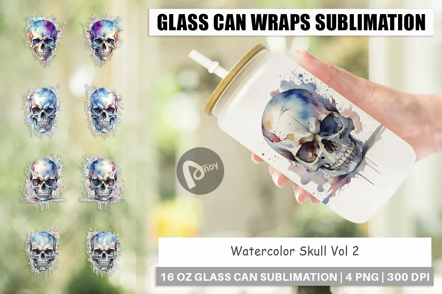Glass Can Wraps Watercolor Skull product image 1