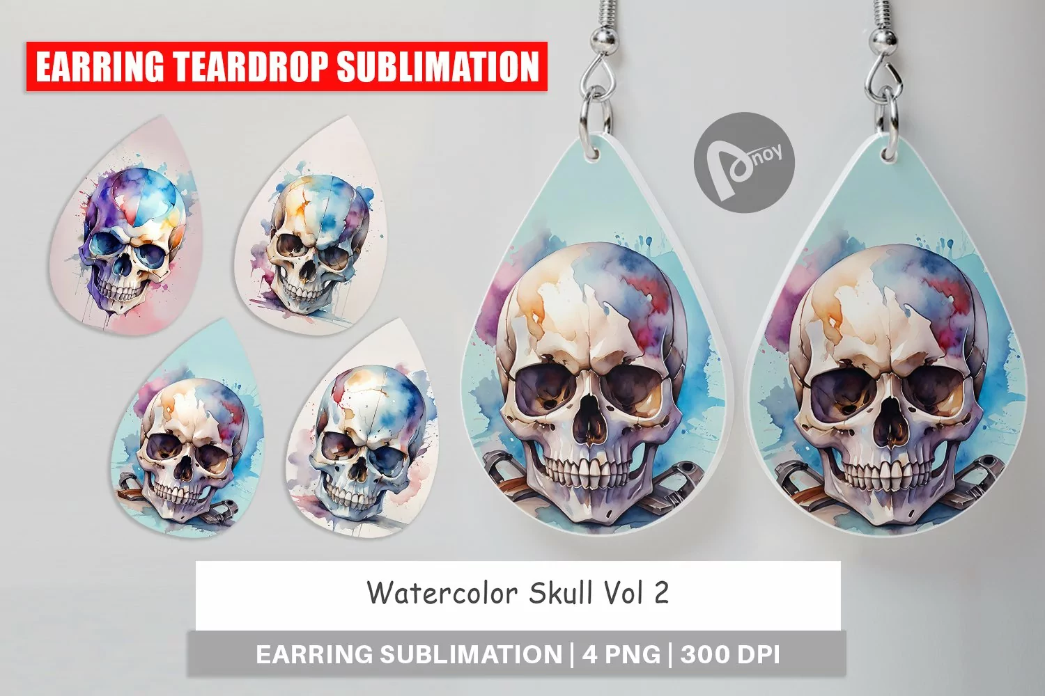 Earring Teardrop Watercolor Skull product image 1