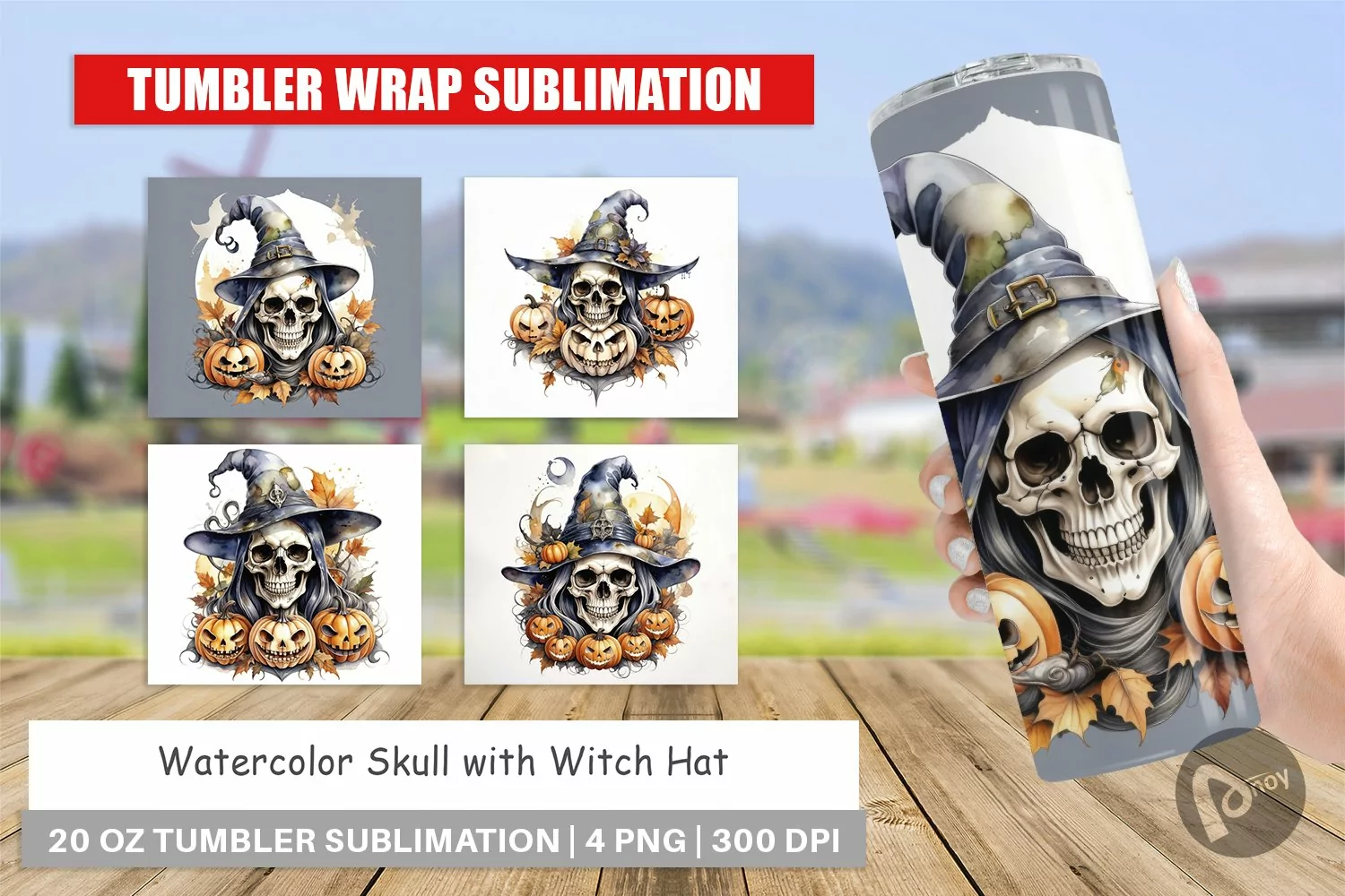 Tumbler Wrap Watercolor Skull product image 1
