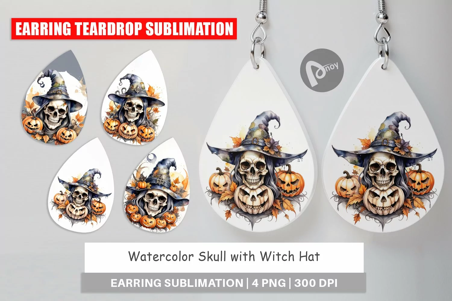 Earring Teardrop Watercolor Skull product image 1