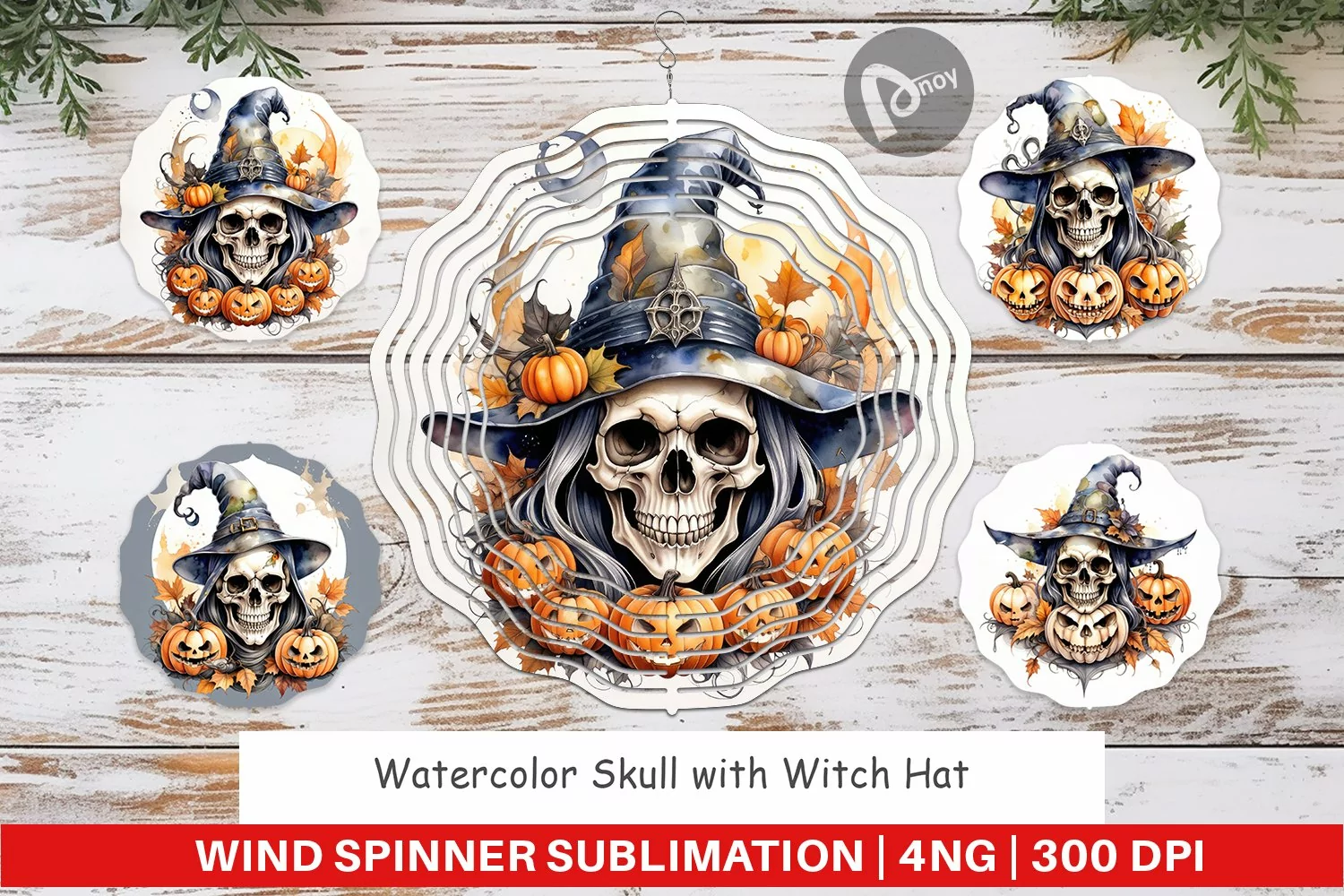 Wind Spinner Watercolor Skull product image 1
