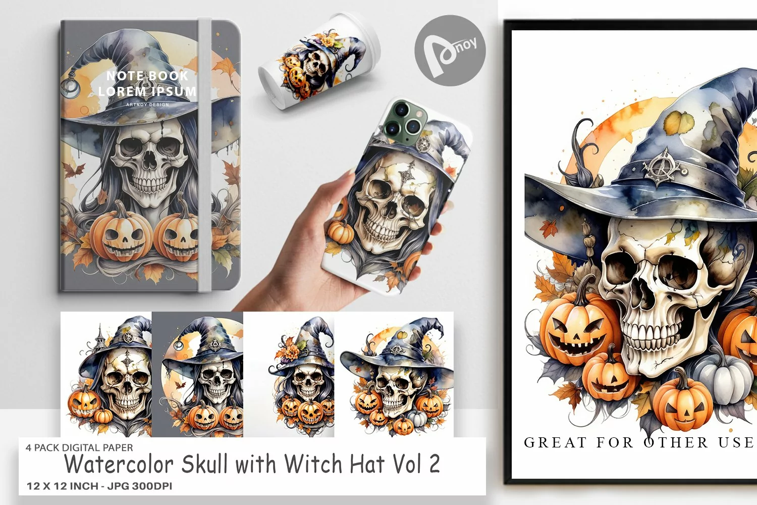 Digital Paper Watercolor Skull product image 1