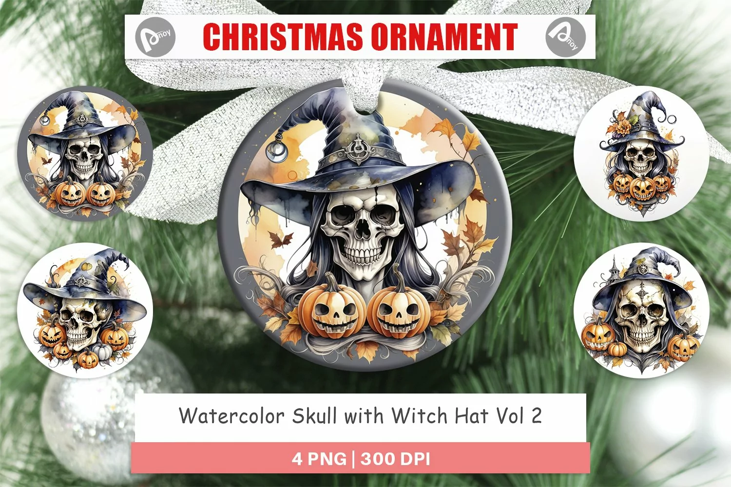 Christmas Ornaments Watercolor Skull product image 1
