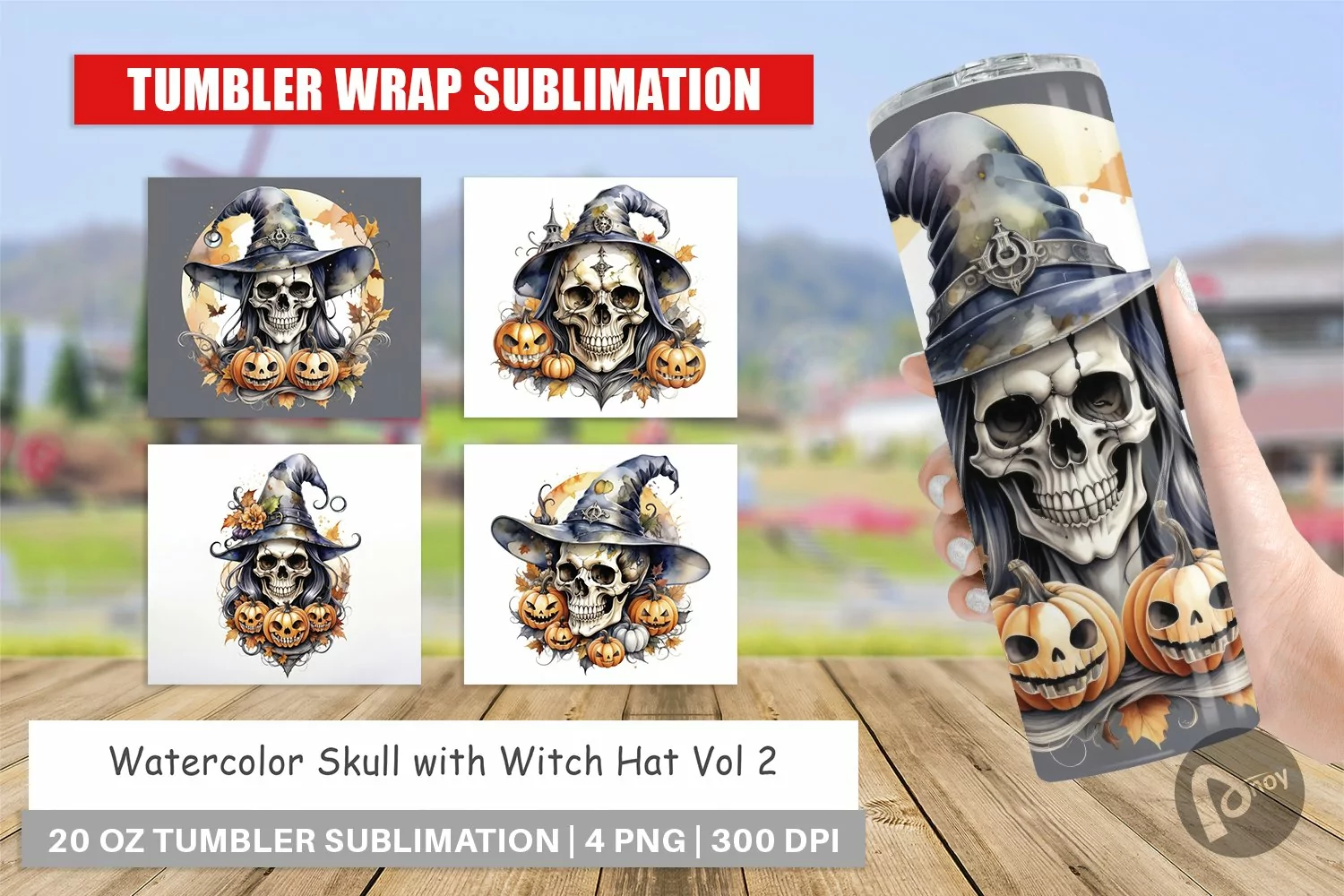 Tumbler Wrap Watercolor Skull product image 1