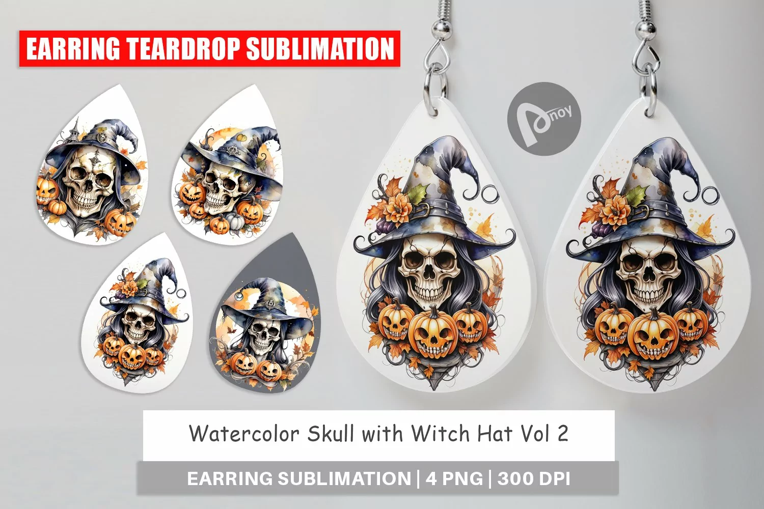 Earring Teardrop Watercolor Skull product image 1