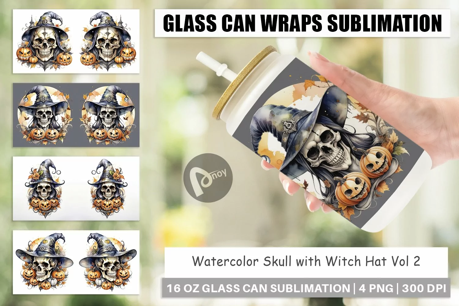 Glass Can Wraps Watercolor Skull product image 1