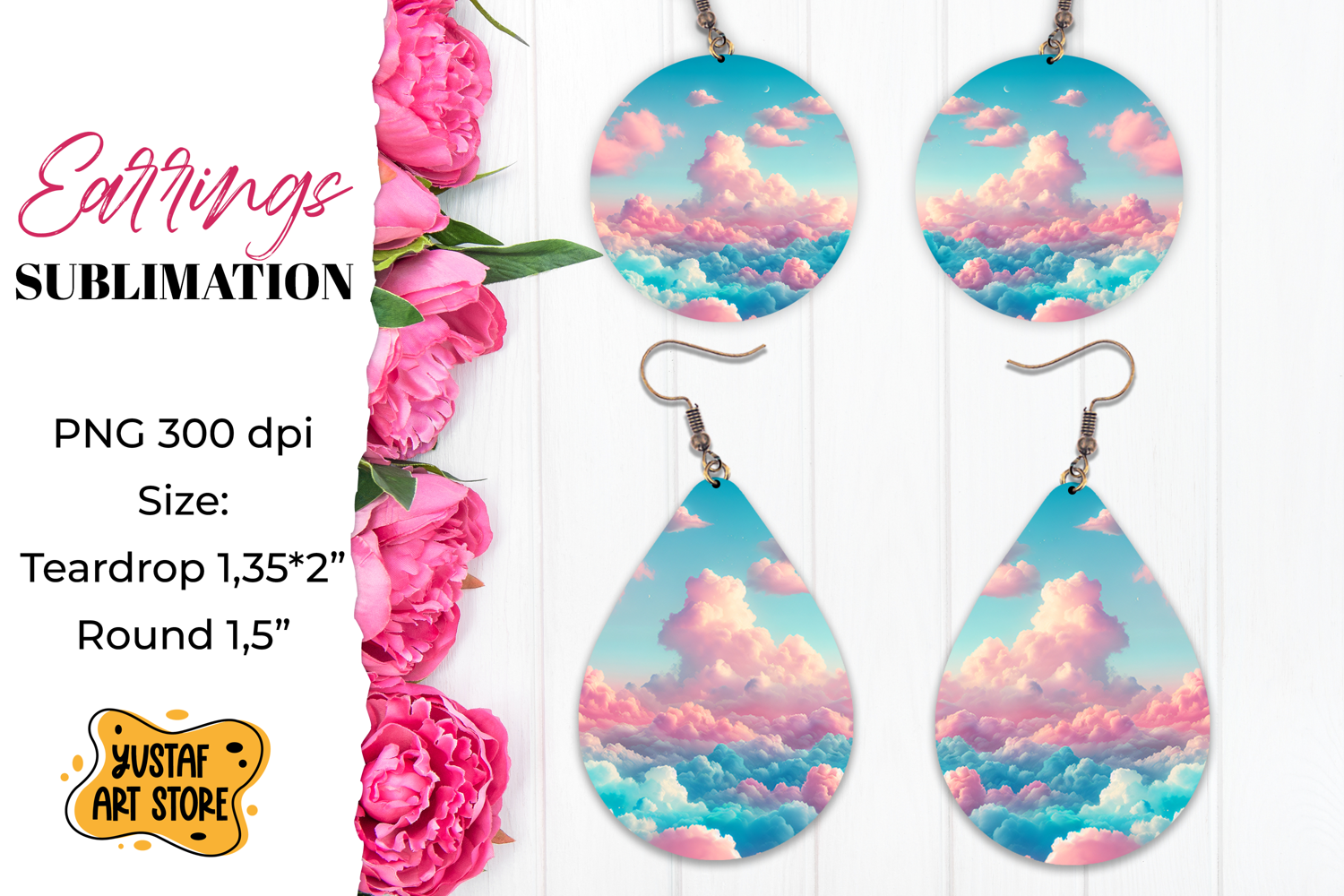 Sunset Sky Earrings Sublimation. Teardrop/Round product image 1
