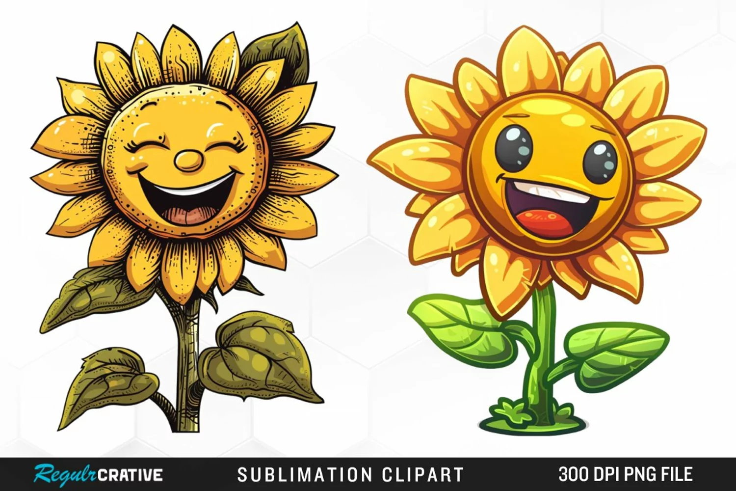 Watercolor Smiling Sunflower Sublimation Clipart product image 1
