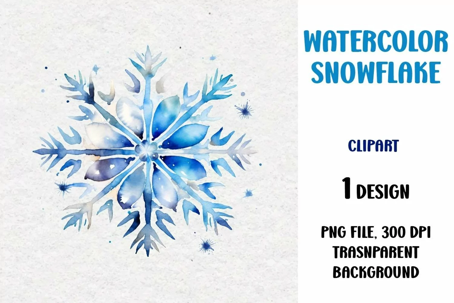 Watercolor Snowflake, Clipart, PNG product image 1