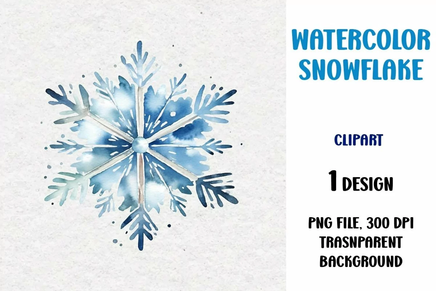 Watercolor Snowflake, Clipart, PNG product image 1