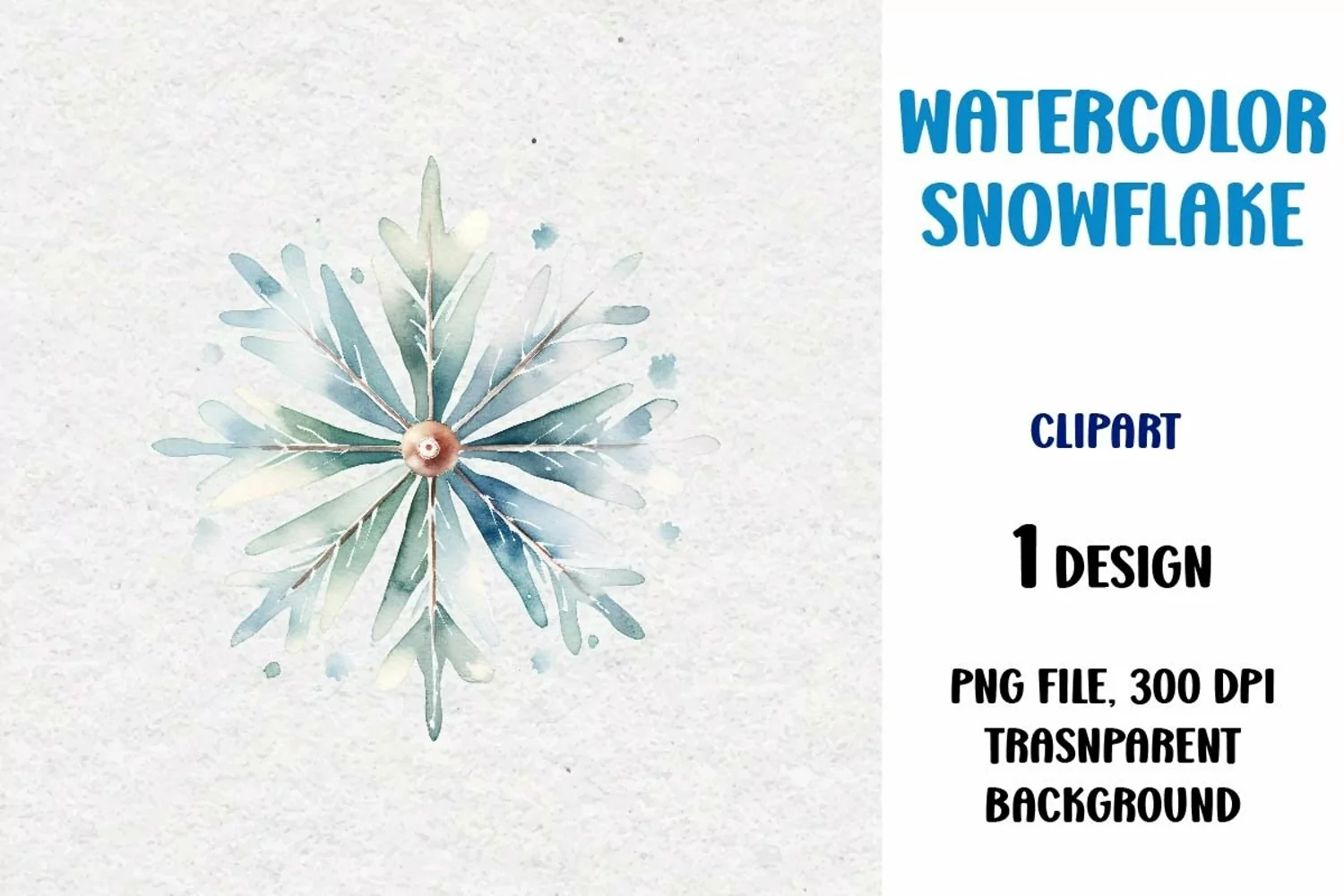 Watercolor Snowflake, Clipart, PNG product image 1