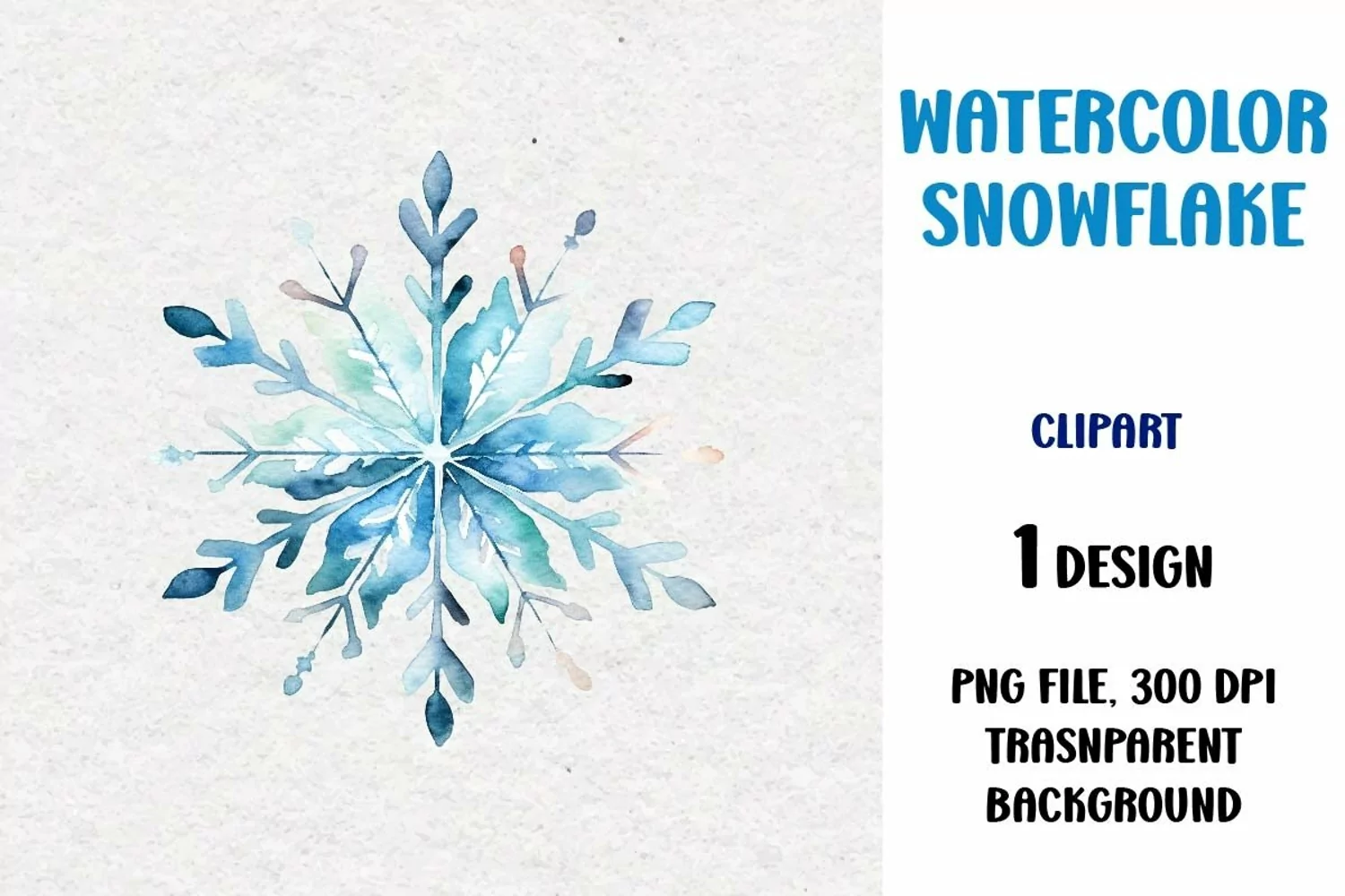 Watercolor Snowflake, Clipart, PNG product image 1