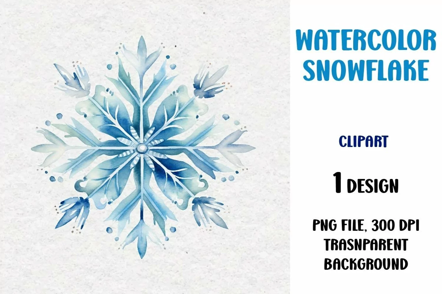 Watercolor Snowflake, Clipart, PNG product image 1