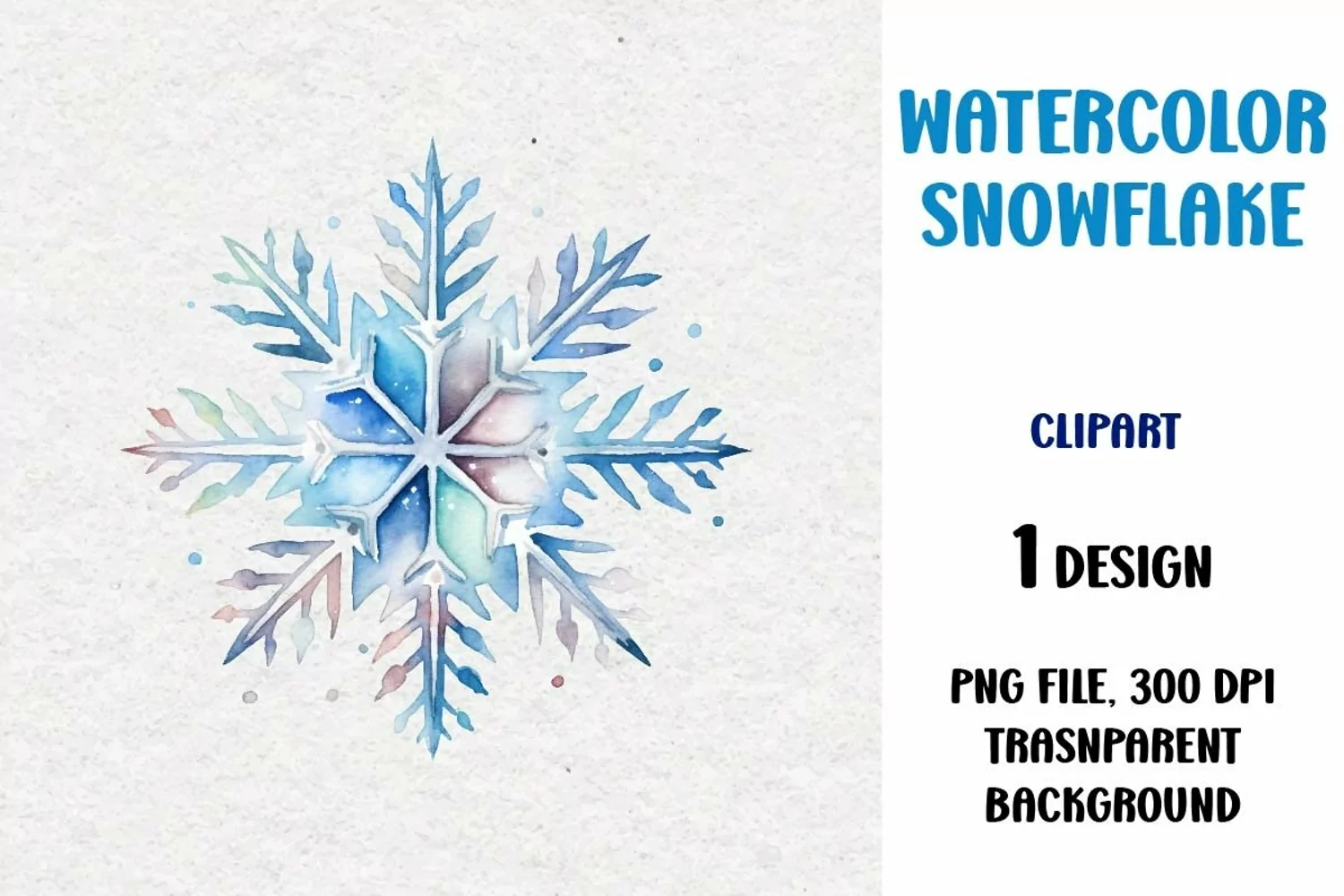 Watercolor Snowflake, Clipart, PNG product image 1